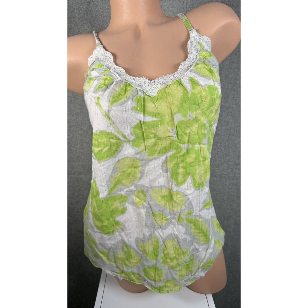 Old Navy Medium Cami Tank Top Lace Green White Y2K Surfer Lightweight Cottage